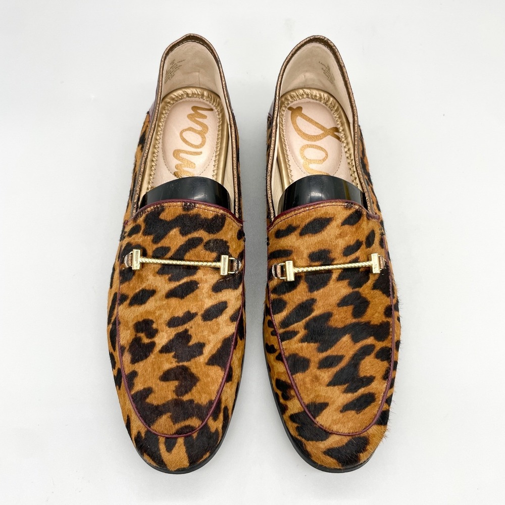 Sam Edelman Lior Horsebit Loafers Womens 9M Leopard Calf Hair Burgundy Patent